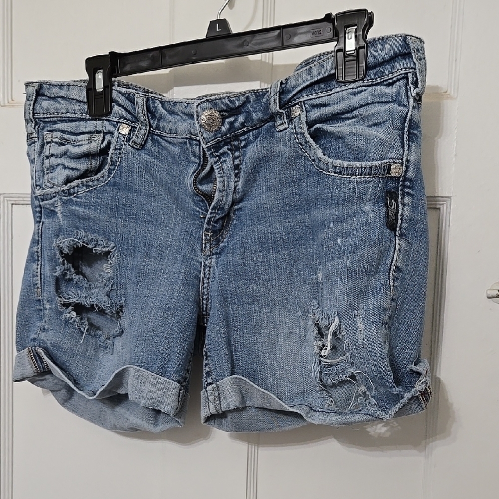 SILVER CLASSIC STRETCH BOYFRIEND MID SHORT W 33 L4.5 GUC